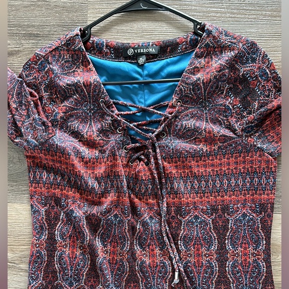 Blue and Red Pattern Dress - Picture 3 of 5